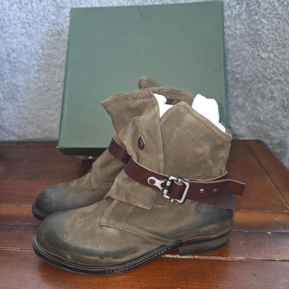 Spring Step Ankle Boots Olive Green Soft Suede Leather Buckle Womens 36 NWT